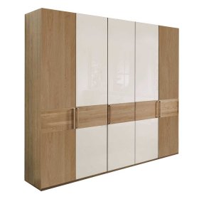 Kleiderschrank Veyfas in Beige und Eiche mit Glas beschichtet – Ansicht 1