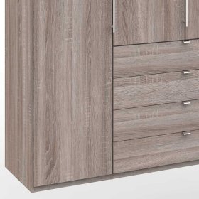 XXL Schlafzimmerschrank Vasilio 4 türig mit Schubladen in Eiche Trüffelfarben – Ansicht 4