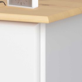 Landhaus Nachtkommode Boreana in Weiß und Kieferfarben mit zwei Schubladen – Ansicht 4