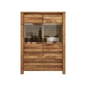 Highboard Vitrine Rameira aus Wildeiche Massivholz 80 cm breit – Ansicht 1
