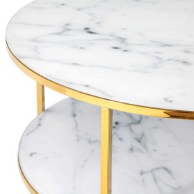 Retro Beistelltisch Epiros in Weiß marmoriert und Goldfarben mit Glasplatten – Ansicht 4