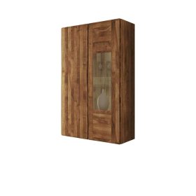 Massivholz Wandvitrine Sascora aus Wildeiche geölt Landhaus – Ansicht 1