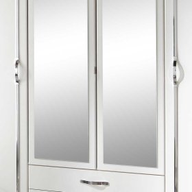 Weißer Schlafzimmerschrank Alkatar mit Spiegeltüren und zwei Schubladen – Ansicht 5