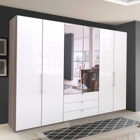 Kombi Ankleideschrank Yunidra 3 türig mit Spiegel und Schubladen modern – Ansicht 3