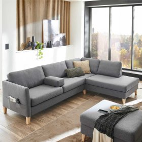 Skandi Design Sofaecke Bastia in Grau mit Fußgestell aus Holz – Ansicht 3