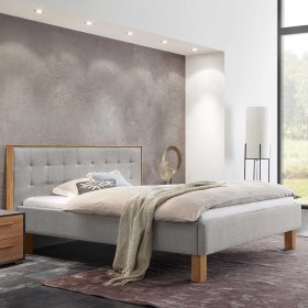 Graues Polster Bett Typon aus Webstoff und Eiche Massivholz – Ansicht 2