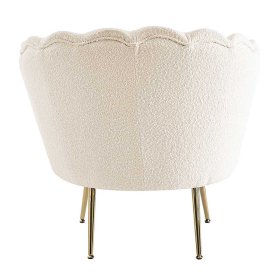 Retrostil Muschelsessel Pocatino in Cremefarben und Gold aus Boucle und Metall – Ansicht 5