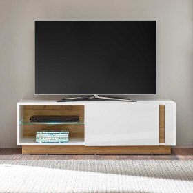 TV Board Franvos im Skandi Design in Weiß und Wildeiche Optik – Ansicht 3