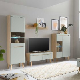 Wohnwand Casmas im Skandi Design in Mintgrün (vierteilig) – Ansicht 2