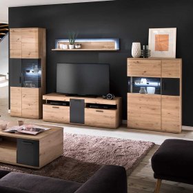 Anbauwand Lucisa in Eiche Optik und Anthrazit 330 cm breit (vierteilig) – Ansicht 3