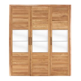 Kleiderschrank 3türig Zeus aus Wildeiche Massivholz mit Glasbeschichtung weiß – Ansicht 2