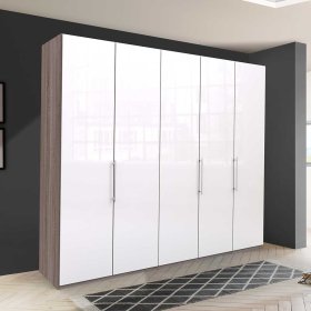 3 türiger Schlafzimmerschrank Yunidra in Weiß Eiche Trüffelfarben modern – Ansicht 3