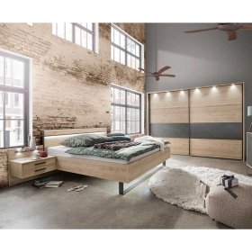 Schlafzimmer Bruvena mit Schwebetürenschrank in Eiche Optik (vierteilig) – Ansicht 1