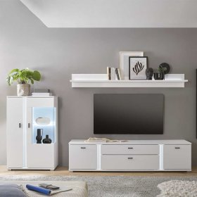 TV Wohnwand modern Constantin in Weiß mit LED Beleuchtung (dreiteilig) – Ansicht 3