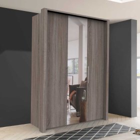 Gleittürenschrank Jugendzimmer Vasilio in Eiche Trüffelfarben 2 türig mit Spiegel – Ansicht 2