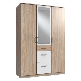 Made in Germany Drehtürschrank Milana in Eiche Sägerau und Weiß – Ansicht 1
