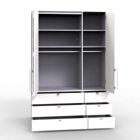 Weißer Schlafraumschrank Grinzia glasbeschichtet mit Falttüren und Schubladen – Ansicht 6