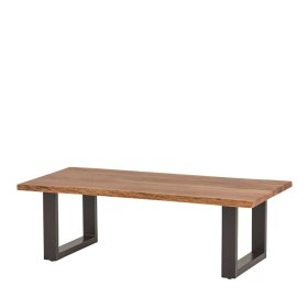 Industriestil Wohnzimmer Tisch Babsy mit natürlicher Baumkante und Bügelgestell – Ansicht 1