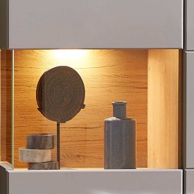 Wandvitrine Accadira in Grau und Eiche Optik mit LED Beleuchtung – Ansicht 6