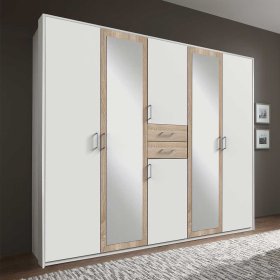 Made in Germany Kleiderschrank Lagacina in Eiche Sägerau & Weiß mit Spiegeln – Ansicht 2