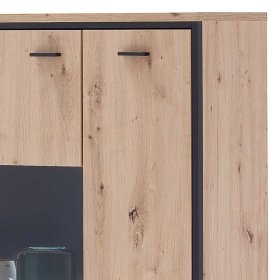 Wohnzimmer Highboard Geronda in Eiche Optik und Anthrazit mit Glas – Ansicht 5
