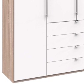 Moderner Schlafzimmerschrank Lolyana in Weiß und Eiche Sägerau 4 türig – Ansicht 4