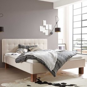 Polsterbettgestell Yintado in Beige mit Vierfußgestell aus Nussbaum – Ansicht 2
