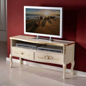 Barock TV Unterschrank Lotresca in Cremeweiß und Goldfarben mit zwei Schubladen – Ansicht 1