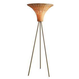 Wohnzimmerlampe Kozuke aus Rattan und Metall in Beige und Messingfarben – Ansicht 1
