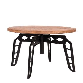 Runder Couchtisch Bracas aus Mangobaum Massivholz und Metall – Ansicht 3