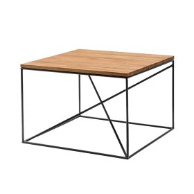 Massivholz Couchtisch Ciniak aus Asteiche und Schwarz Metall 70 cm breit – Ansicht 1