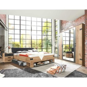 Schlafzimmer Set Latizia in Dunkelgrau und Plankeneiche Holzoptik (vierteilig) – Ansicht 1