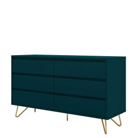 Design Kommode Tomi in Dunkelblau und Goldfarben mit Vierfußgestell aus Metall – Ansicht 1