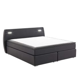 Modernes Boxspringbett Beliawa mit LED Beleuchtung in Dunkelgrau Webstoff – Ansicht 1