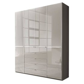 Moderner Kleiderschrank Sanctos Front glasbeschichtet mit fünf Schubladen – Ansicht 1