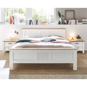 Doppel Bett mit Konsolen Drienna in Eichefarben und Weiß Landhaus (dreiteilig) – Ansicht 2
