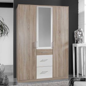 Made in Germany Drehtürschrank Milana in Eiche Sägerau und Weiß – Ansicht 2