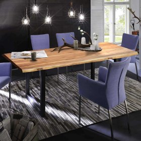 Baumkanten Tisch Arlette aus Akazie Massivholz und Stahl mit Antik Finish – Ansicht 4
