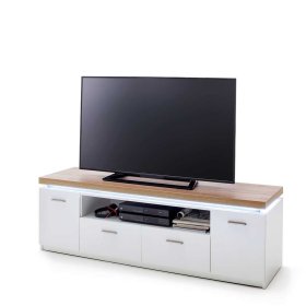Fernseh Unterschrank Gereova mit LED Beleuchtung in Weiß und Wildeiche Optik – Ansicht 2