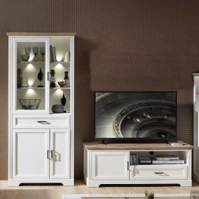 Anbauwand Vronata in Weiß und Eichefarben im Landhaus Design (zweiteilig) – Ansicht 1