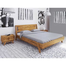 Wildeiche Doppelbett Carilla im Retro Design mit Nachtkommoden (dreiteilig) – Ansicht 2