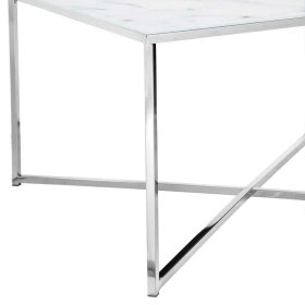 Couchtisch Stellario in Weiß und Chromfarben mit quadratischer Glasplatte – Ansicht 5
