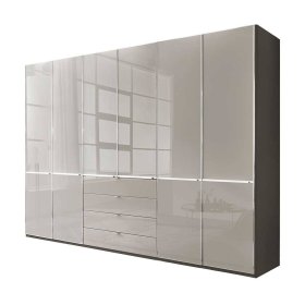 Kleiderschrank zweifarbig Sanctos mit drei Kleiderstangen Front glasbeschichtet – Ansicht 1