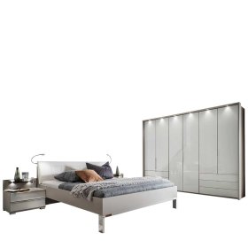 Modernes Schlafzimmer Set Zymian in Hellgrau Weiß mit LED Beleuchtung (vierteilig) – Ansicht 1