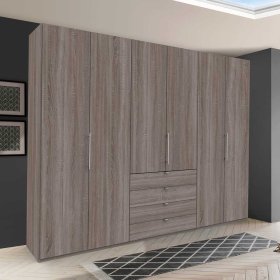 Kombi Kleiderschrank Vasilio in Eiche Trüffelfarben modern – Ansicht 3