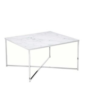 Couchtisch Stellario in Weiß und Chromfarben mit quadratischer Glasplatte – Ansicht 1