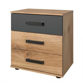 Bettkommode Latizia in Dunkelgrau und Plankeneiche Holzoptik – Ansicht 1