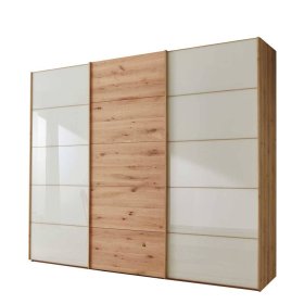 Gleittürenschrank Viramiru in Eiche Bianco und Beige – Ansicht 1