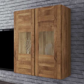 Wohnzimmer Wandvitrine Sascora aus Wildeiche Massivholz 80 cm breit – Ansicht 2