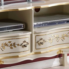 Barockstil TV Board Lotresca in Weiß und Goldfarben verziert 110 cm breit – Ansicht 3